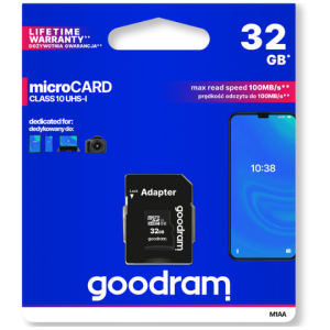 Goodram microSD memory card 32GB 100MB/s M1AA UHS-I class 10 + adapter
