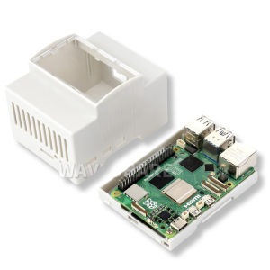 White ABS plastic enclosure for Raspberry Pi 5 on DIN rail