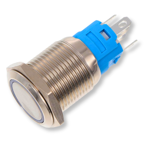 Self Locking Switch 16mm metal 12V-24V blue illuminated LED switch
