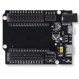 ESP32 30-pin adapter with USB-C, microUSB, and DC connectors for prototyping