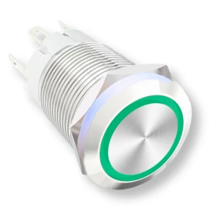 Self Locking Ring 16mm Metal Switch 12-24V Green Backlit LED