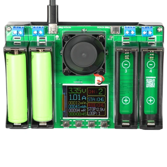 Zdjęcie produktu Tester miernik pojemności rezystancji ładowarka ogniw 4x18650 USB-C + ekran (1)